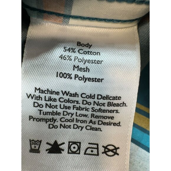 Eddie Bauer Mens Classic Fit Button-Down Shirt M Teal Blue Plaid - Picture 8 of 11